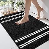 Arenarug Bathroom Rugs 17x24 Extra Soft Absorbent Bath Mat Chenille Non Slip Shower Mat Rubber Backing Machine Washable Bath Mats for Bathroom Shaggy Black Bath Rugs for Tub, Hallway