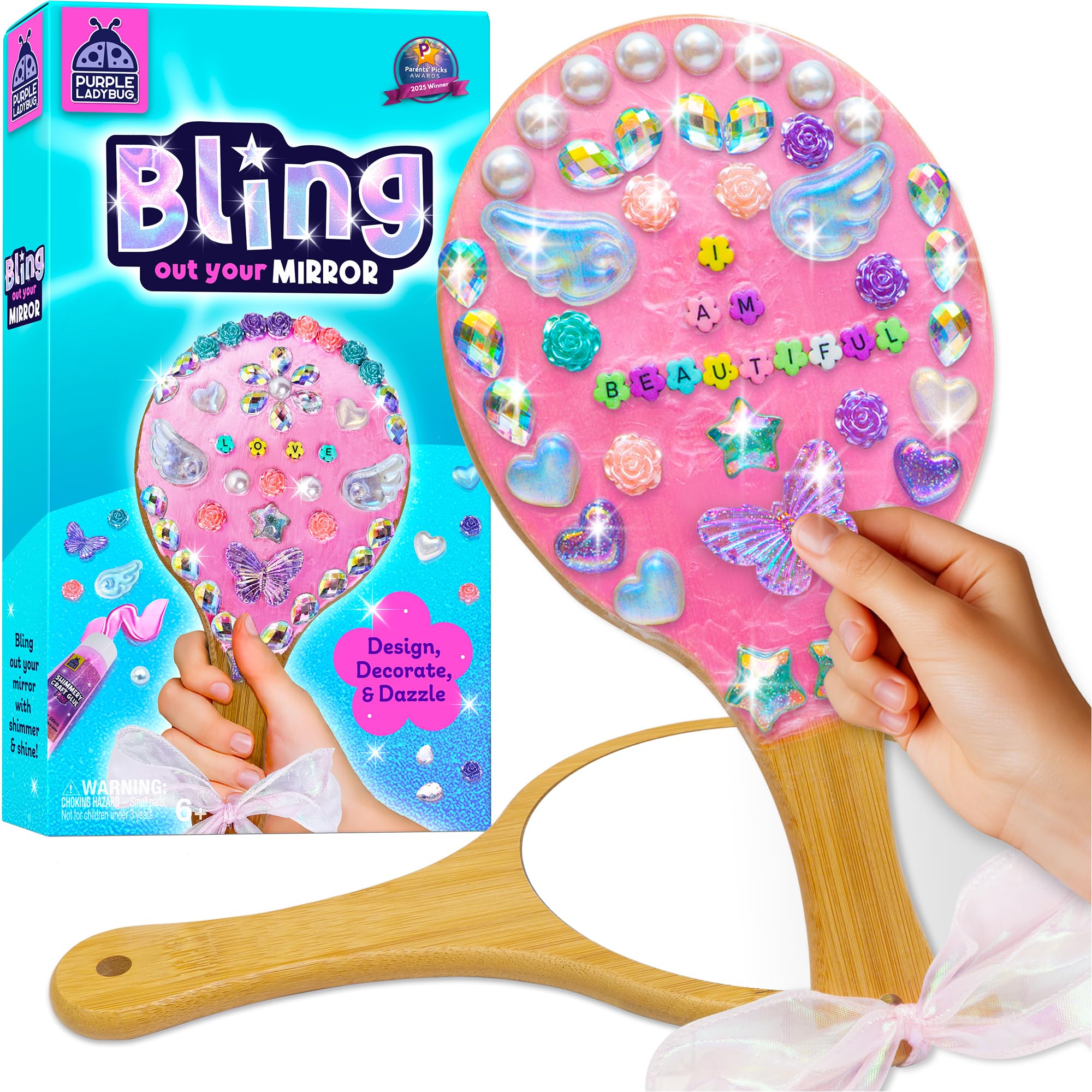 Bling Out Your Mirror DIY Craft Kit for Kids -Decorate Your Own Wooden Mirror 6 7 8 9 10 Year Old Gifts for Girls Crafts Gift Set for Girls Ages 6+ Birthday Presents Girl Toy Easter Gifts for Kids