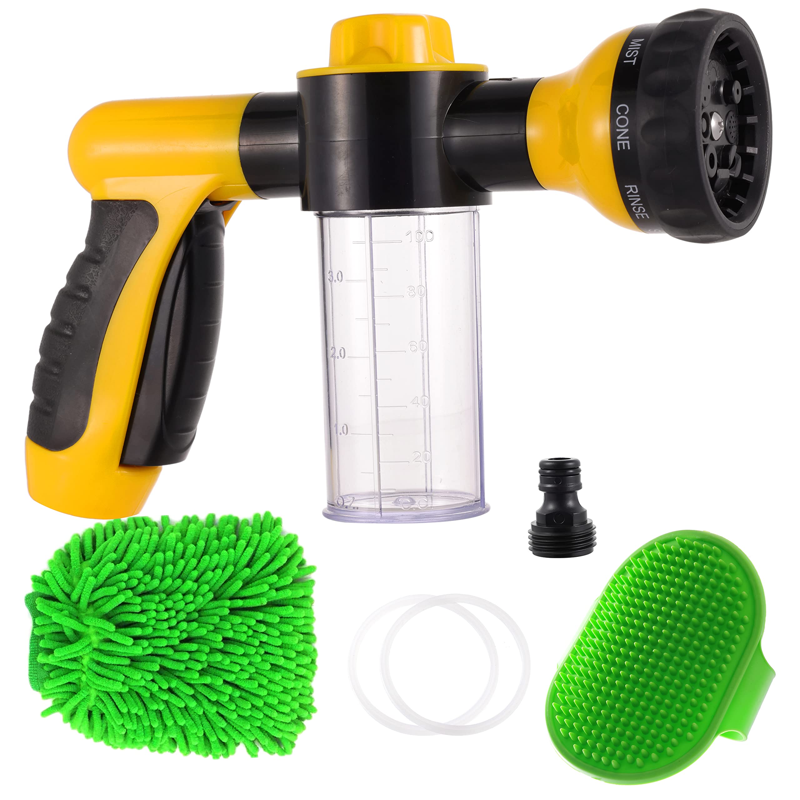 Photo 1 of Kamirola High Pressure 8 in 1 Car Wash Brush Foam Gun,Garden Hose Nozzle Foam Cannon Bottle Soap Sprayer,Lawn, Car Wash, Cleaning?Patio, Pet Bathing (Yellow))