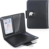 Polare Napa Leather Slim and Soft RFID Blocking wallet For Men Snap Bifold Travel Wallet Passport Holders 2 Passports (Black with AirTag Slot)