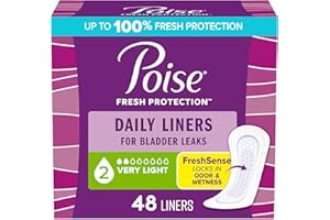 Poise Daily Liners, Incontinence Panty Liners for Bladder Leaks, 2 Drop Very Light Absorbency, Regular Length, 48 Count of Pantiliners, Packaging May Vary