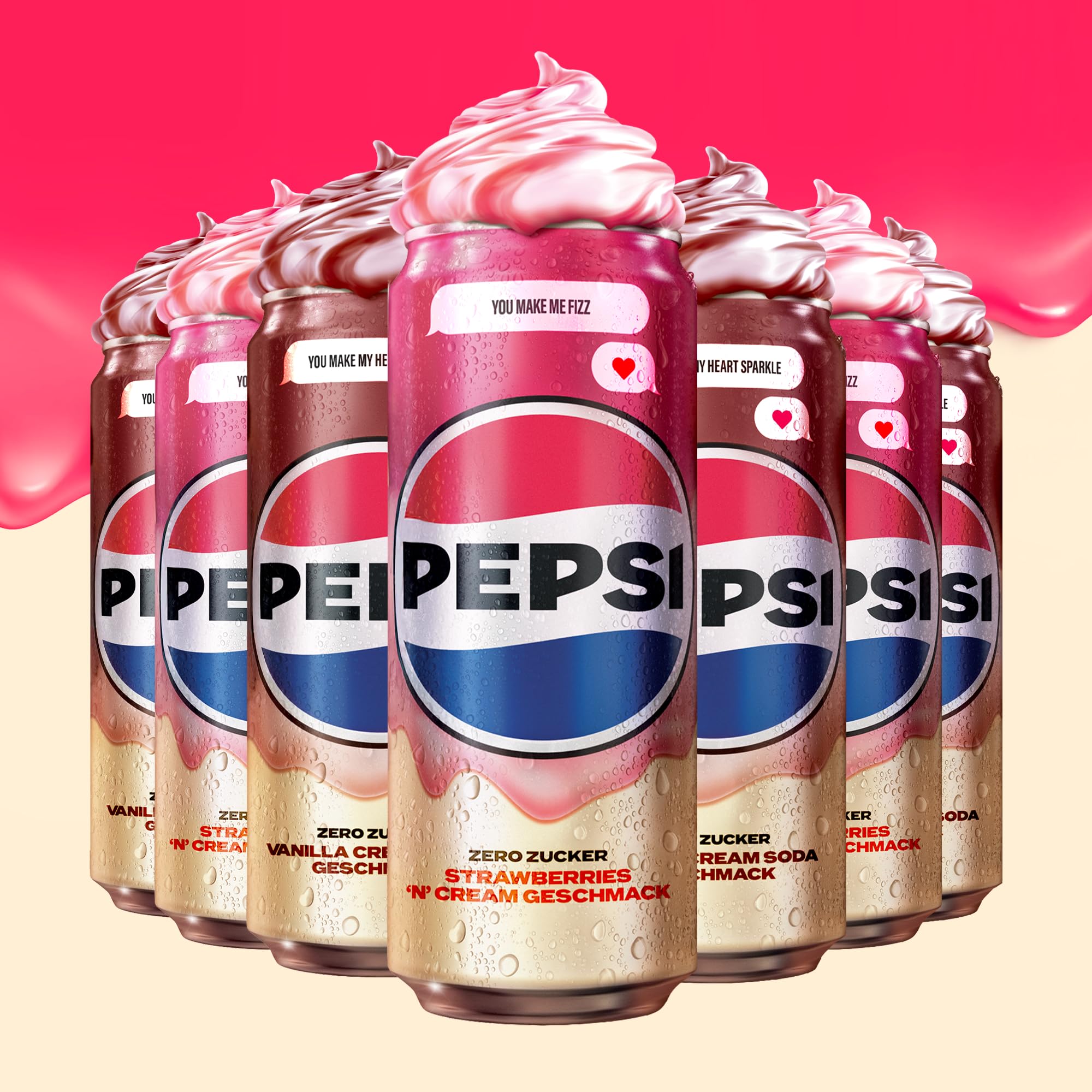Pepsi Zero Zucker Strawberry 'n' Cream Geschmack in der Dose, Einweg (24x0,33l) 6