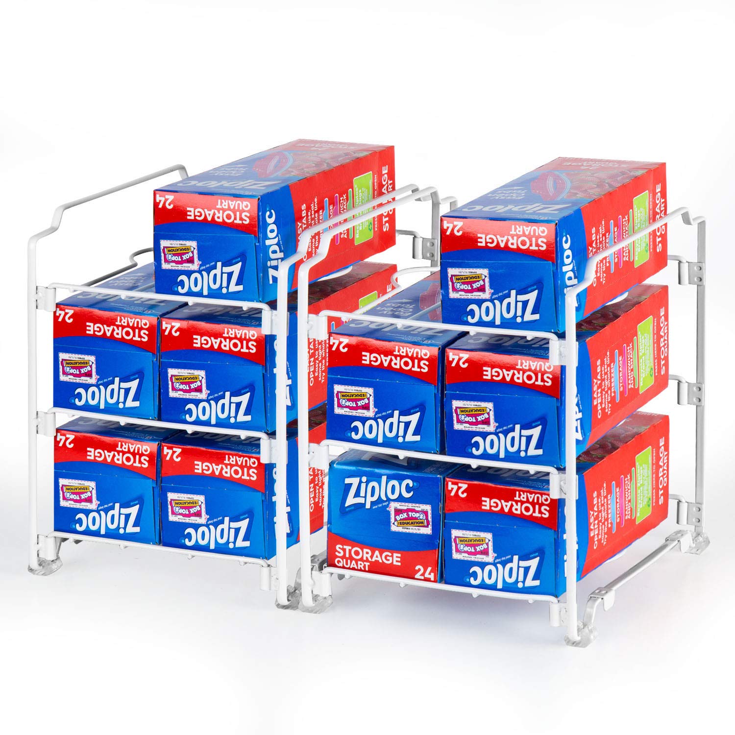 Bextsware 2 PACK Stackable Kitchen Wrap Organizer Rack, Pantry Organization and Storage for Aluminum Foil, Parchment Paper and Plastic Food Bags, White