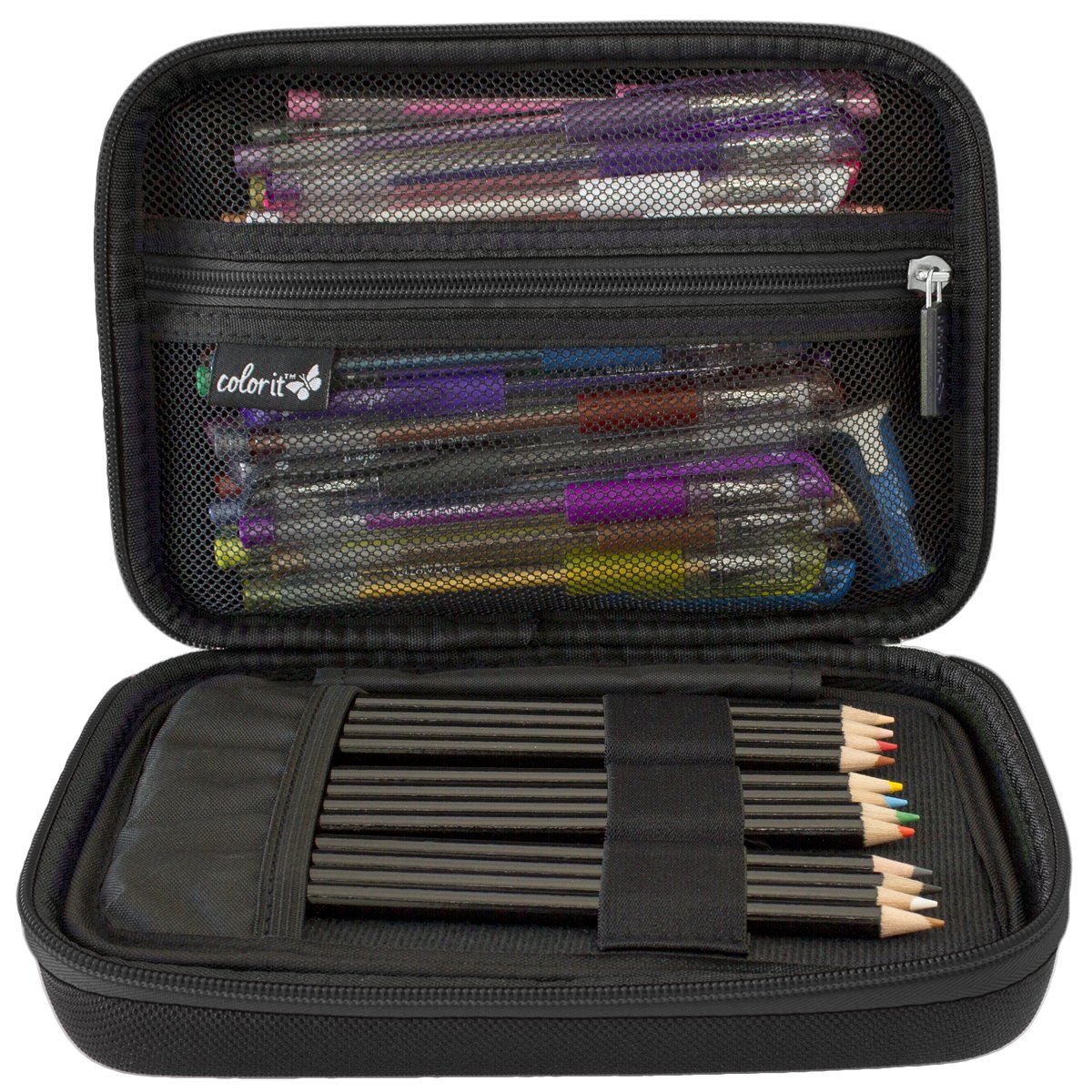 ColorIt Large Pencil Box Case Storage for Colored Pencils, Gel Pens