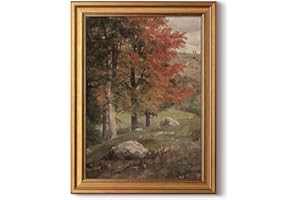 HUARCEY Vintage Framed Canvas Wall Art, Autumn Birch Art Prints, Fall Forest Landscape Decor for Living Study Room Bedroom Kitchen Hallway Fireplace, Rustic Farmhouse Traditional Decor, 12x16 Inch