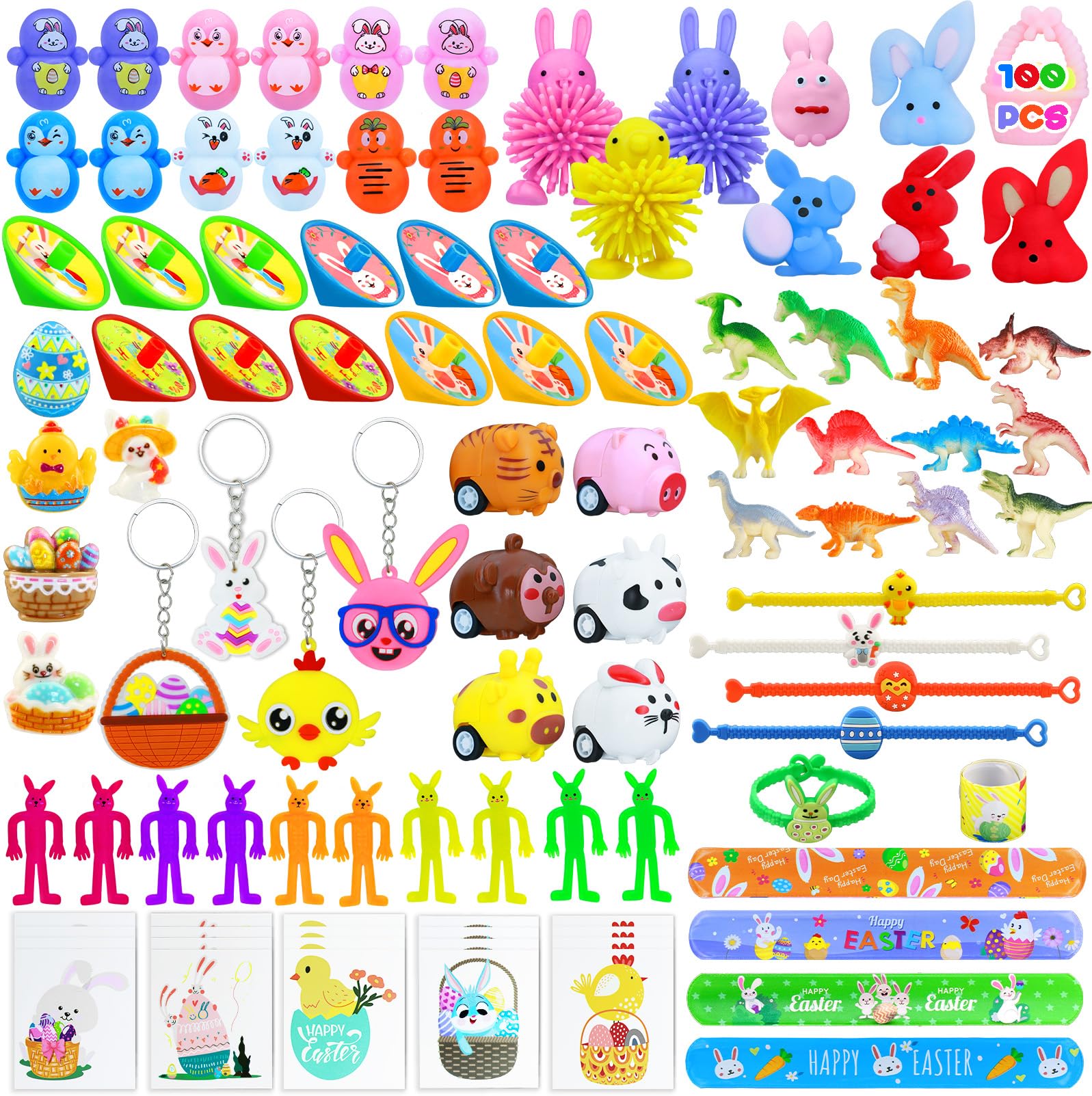 Easter Egg Fillers, Easter Basket Stuffers Essentials for Teens Kids- 100Pcs Small Toys Bulk Party Favors for Boys Girls, Treasure Box Toys for Classroom, Pinata Fillers, Goodie Bag Stuffers, Egg Hunt