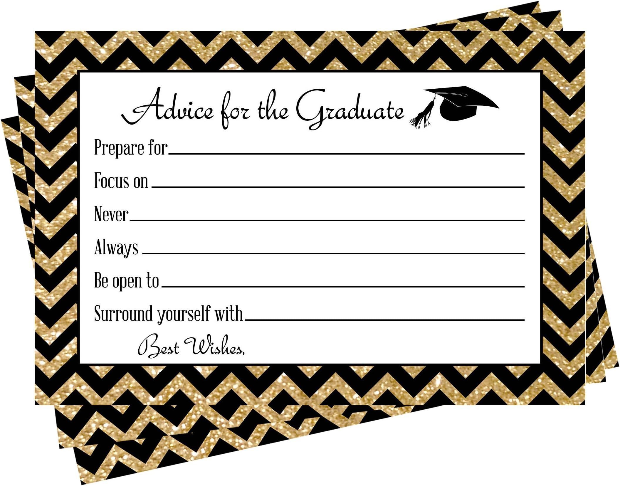 Graduation Advice Cards for the Graduate, Set of 25 - Party Games for High School or College Grad - Class of 2021 Gold and Black Party Supplies, Perfect Game for Card Box or Guest Book Alternative