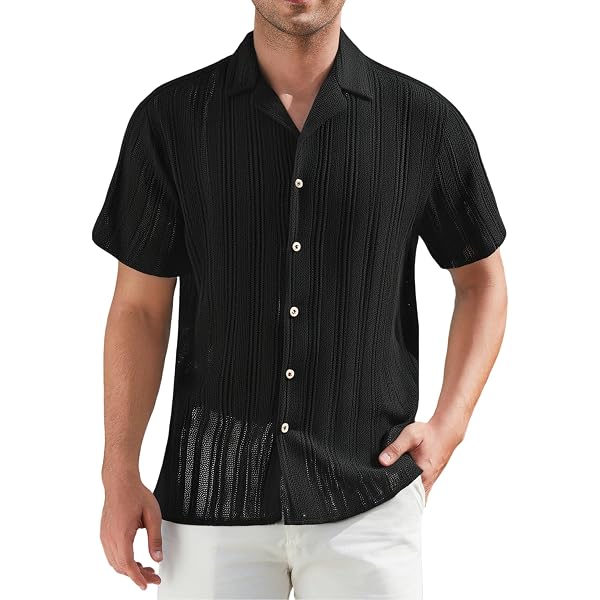 WDIRARA Men's Sheer Mesh Party Shirt - See Through Button Down Collar Short Sleeve Top For Night Out - View #7