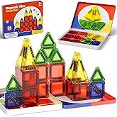 WMXDU Mini Magnetic Tiles with Iron Case, Magnetic Building Toys Kid's Travel Essential Portable Creativity On-The-Go Magnet Blocks STEM Travel Toys for Toddler Boys Girls Ages 3+, 26-Piece