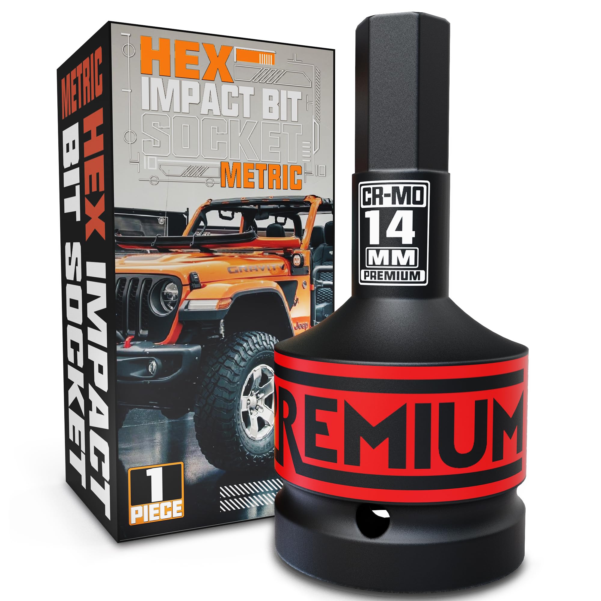 KIRXST 1" Drive Impact Hex Bit Socket, H14 (14 mm) Allen Key Socket, Premium CR-MO Steel Bits, for Car Maintenance