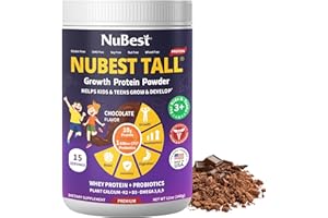 NuBest Tall Protein Powder for Kids & Teens - Whey Protein Powder - Chocolate Protein Powder Shake with Probiotics, Omega 3-6-9, Vitamin D3 + K2, Calcium, Vitamin - 15 Servings | 2 Week Supply