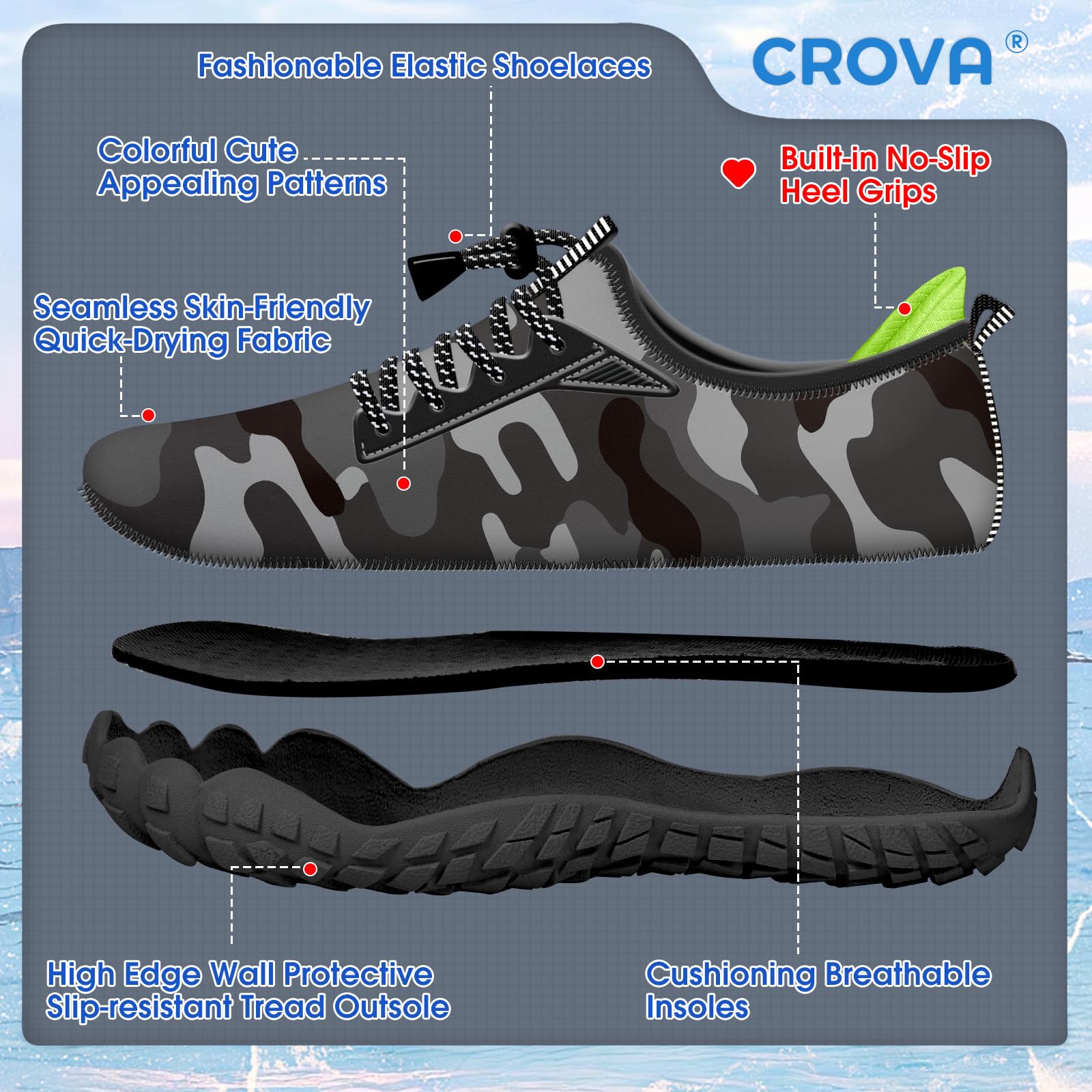 Built-in Heel Grips Water Shoes for Kids Girls Boys Hiking Wide Barefoot Swim Beach Pool Big Kid