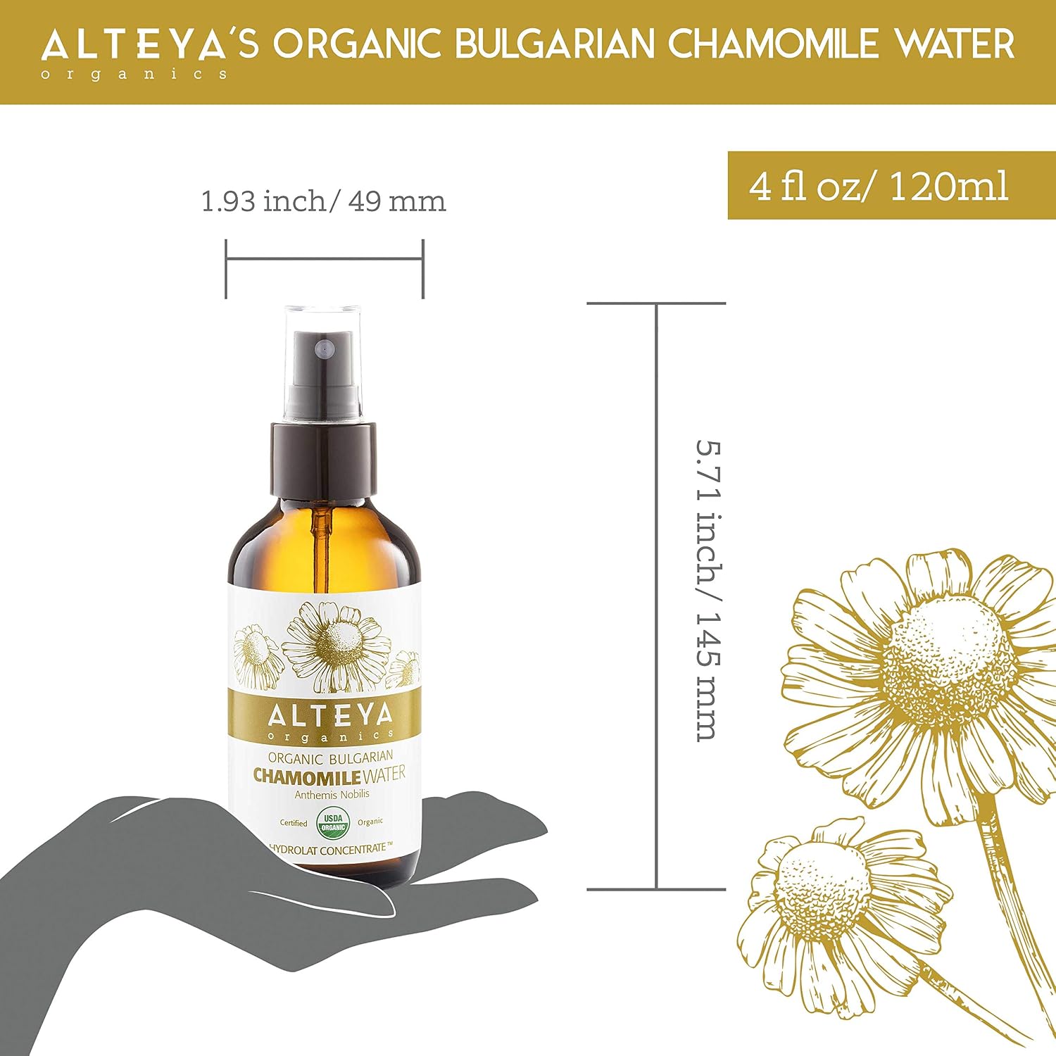 Alteya Organic Chamomile Water Spray 120 ml Glass Bottle - Image 4