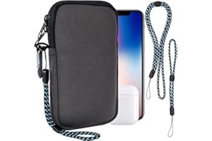 PWSAP Phone Sock, Universal Shock & Impact Resistant Neoprene Phone Pouch with Carabiner and Lanyard Strap Phone Sleeve Case for Hiking & Travelling Phone Bag Fits Phones up to 7 Inches, Grey