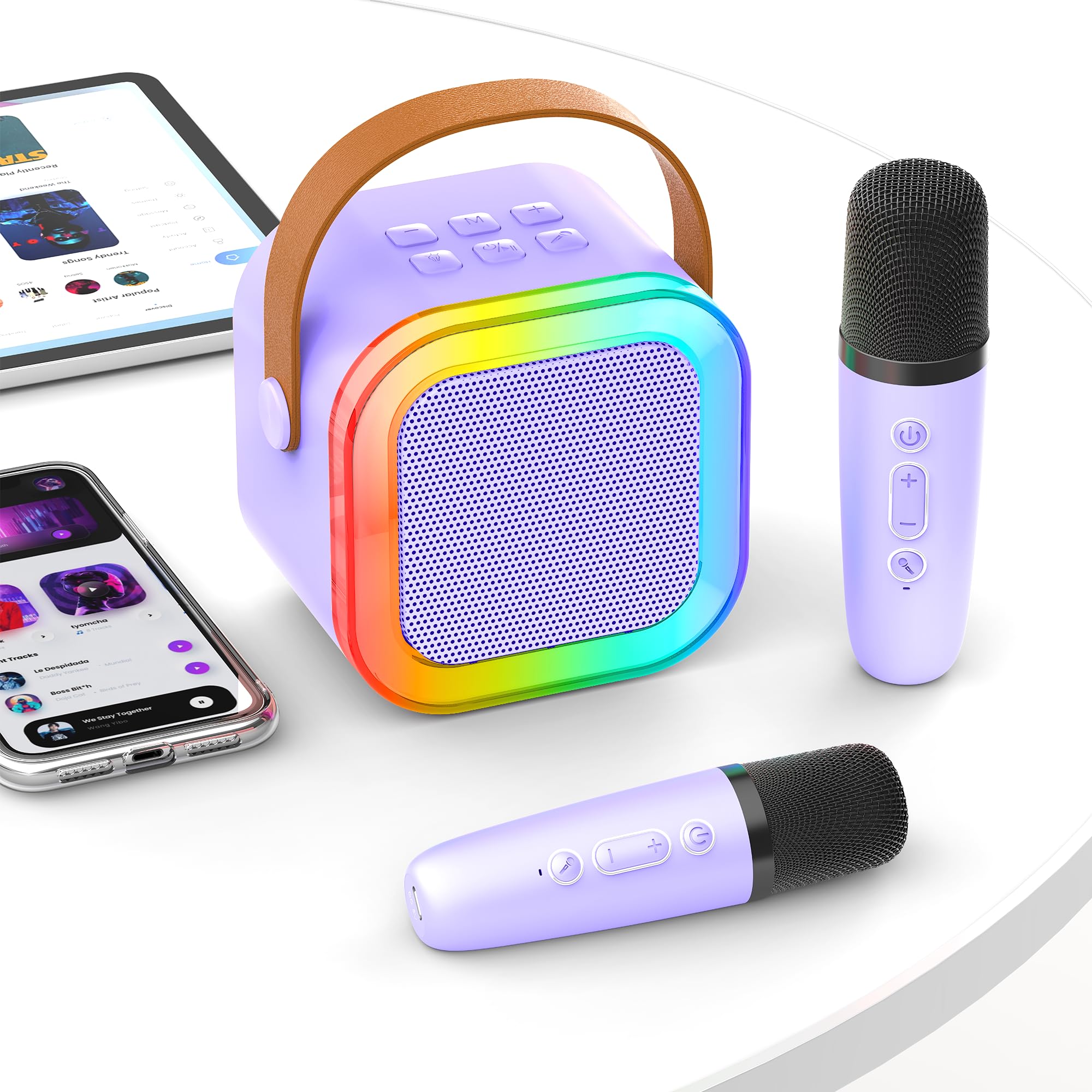 [2026] Gift for Girls Kid Karaoke Machine: Birthday Present for 3-12 Year Old Girls - Toys for Ages 3-12 Children - Mini Portable Karaoke Machine 2 Microphones for Kid - Kids' Wind & Brass Instruments