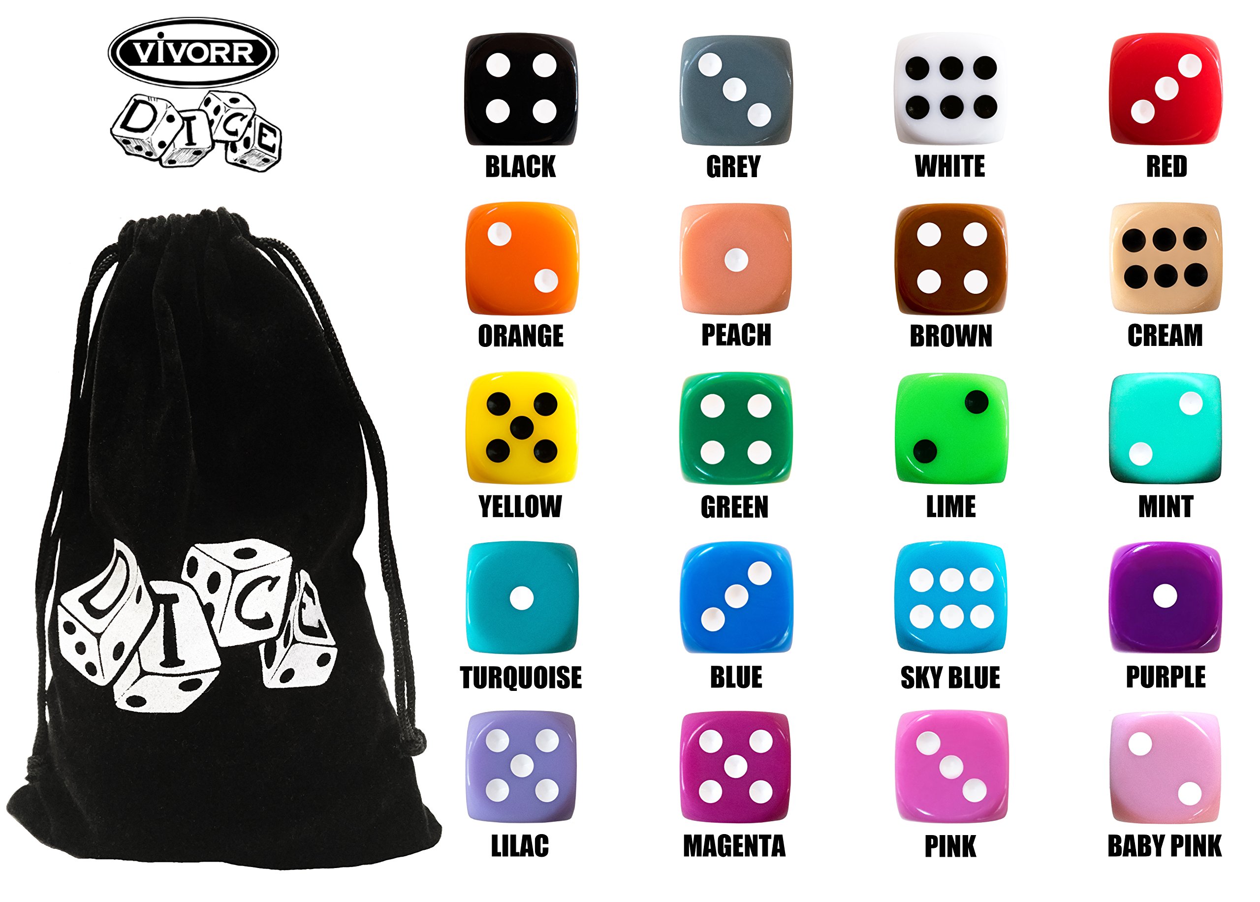 Vivorr Premium Dice Set of 200 Pieces, 20 Colors, 10 of Each Color