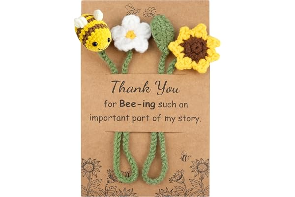 Sereney 2 Pack Teacher Bookmark as Teacher Appreciation Gifts, Handcrafted Crochet Bee Sunflower Bookmarks as Thank You Gifts for Teachers, Mentor, Friend, Readers, Graduation End of Year School Gift