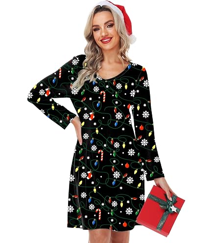 funny holiday dresses YTWS Ugly Christmas Dress, Candy Cane Elf Outfit for Women Collection_Men's Shirts & T-Shirts