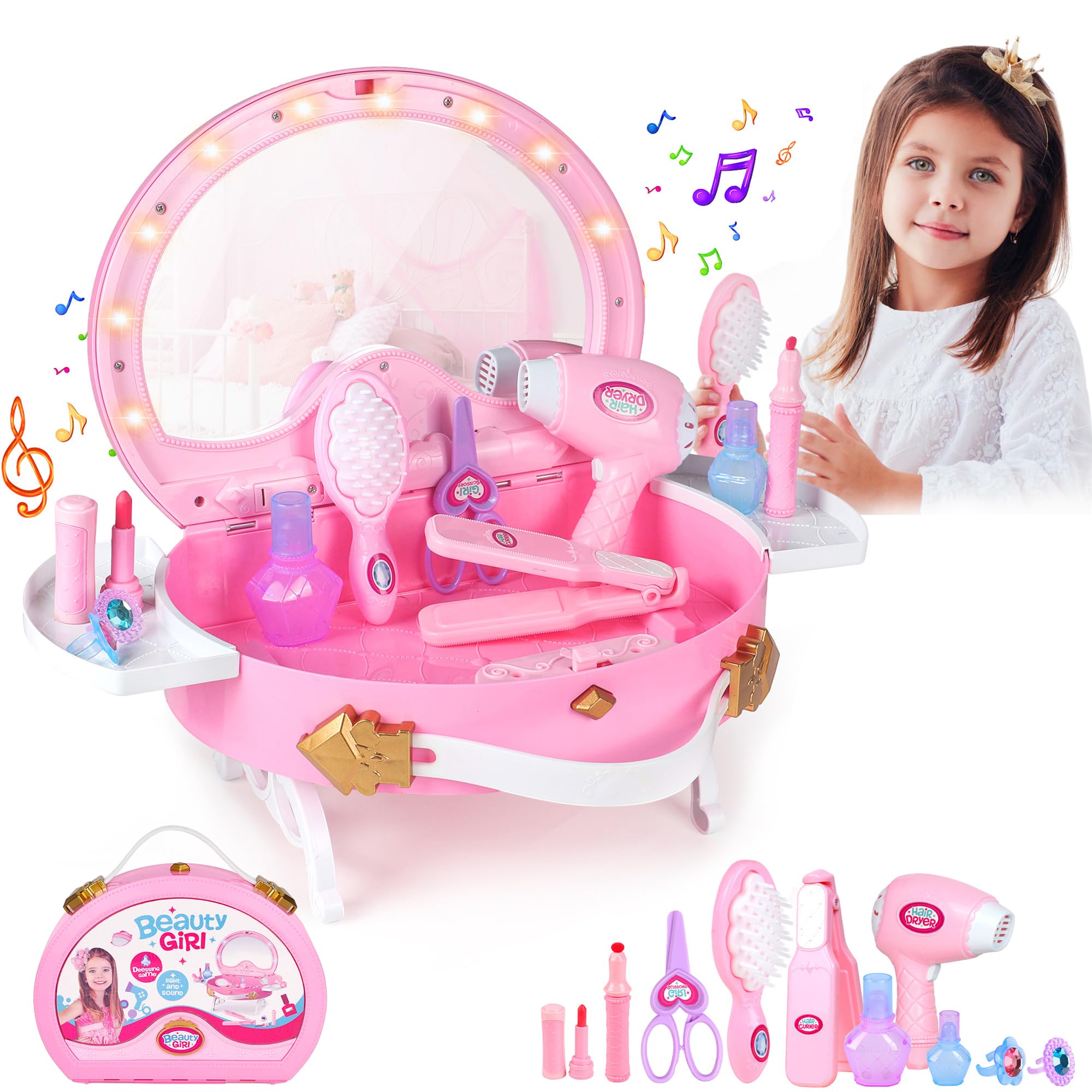 Little Princess Toddler Vanity Set, Portable Makeup Kits with