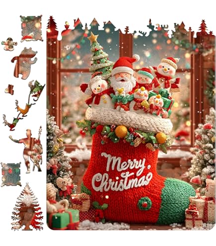 Amazon.com: 500Piece Christmas Knitted Stocking Wooden Puzzles