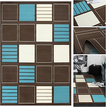 Moderner Designer Teppich Mit Gestreiftem Karo Muster In Braun Turkis Creme Teppich Laufer Elegant Kariert Mit Sehr Modernem Design Fur Schlafzimmer Esszimmer Wohnzimmer Kurzflor Teppiche Mit Textilrucken Farbe Turkis Grosse 160x225 Cm Amazon De