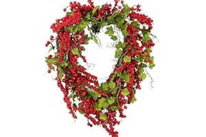 Pudate Valentines Day Wreath Heart Wreath with Red Berries Lush Green Ivy, Romantic Front Door Decoration for Spring Mother's Day, Perfect for Weddings & Indoor/Outdoor Farmhouse Décor