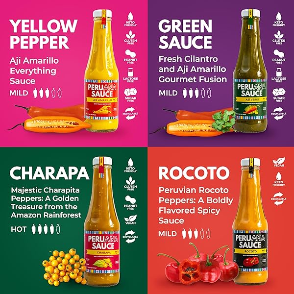 PERUANA SAUCE AJI AMARILLO SAUCE – AUTHENTIC SPICY PERUVIAN YELLOW PEPPER HOT SAUCE – 12.7 OZ GLASS BOTTLE – MADE IN PERU WITH FRESH INGREDIENTS, NO ARTIFICIAL COLORS, GLUTEN FREE, LACTOSE FREE