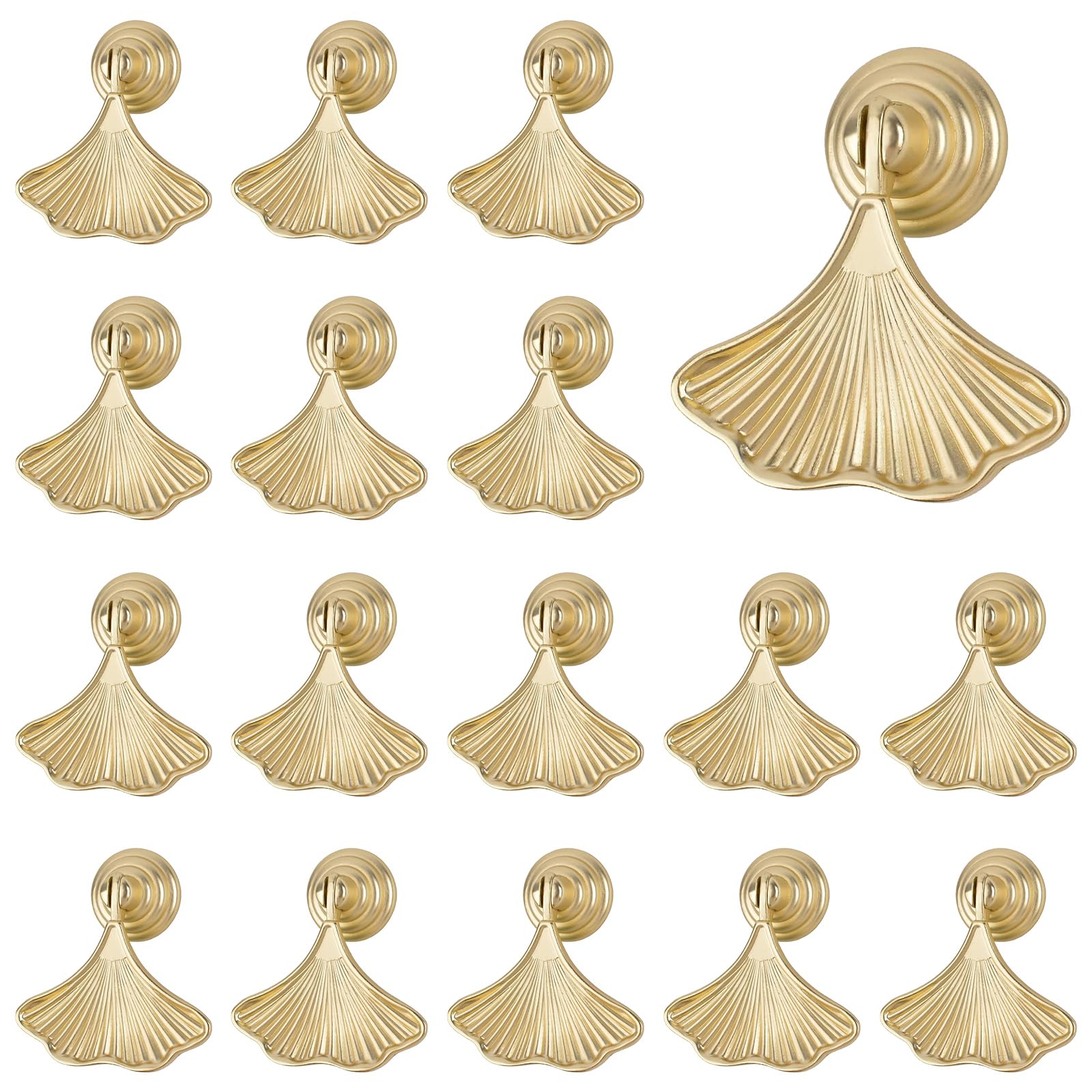 MOROBOR Ginkgo Leaf Shape Knob Handles, 18pcs Golden Drop Pendant Pull Handle Zinc Alloy Drawer Single Hole Knobs Furniture Knob Handles for Dresser Drawer Wardrobe Cupboard — image 1