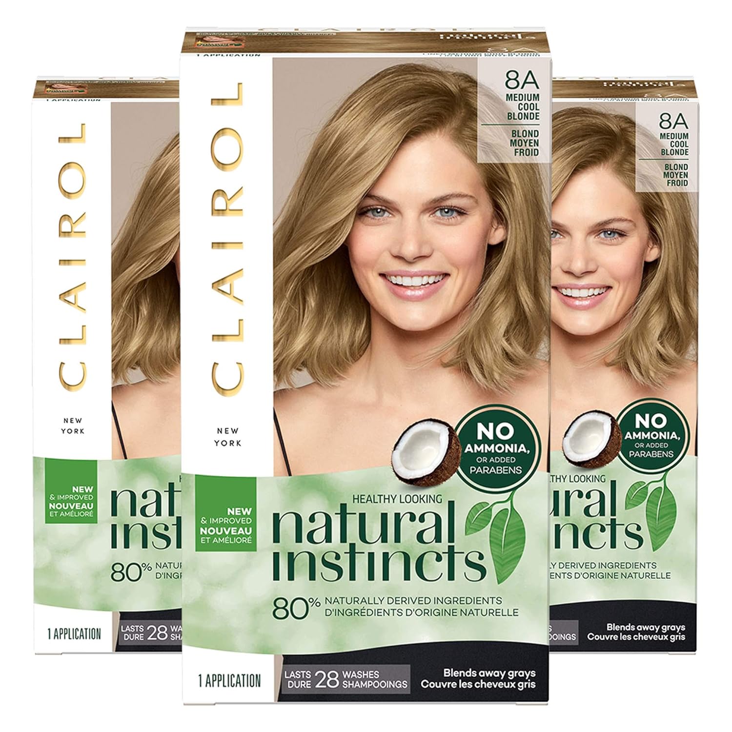 Clairol Natural Instincts Semi-Permanent, 8A Medium Cool Blonde, Linen, 3 Count