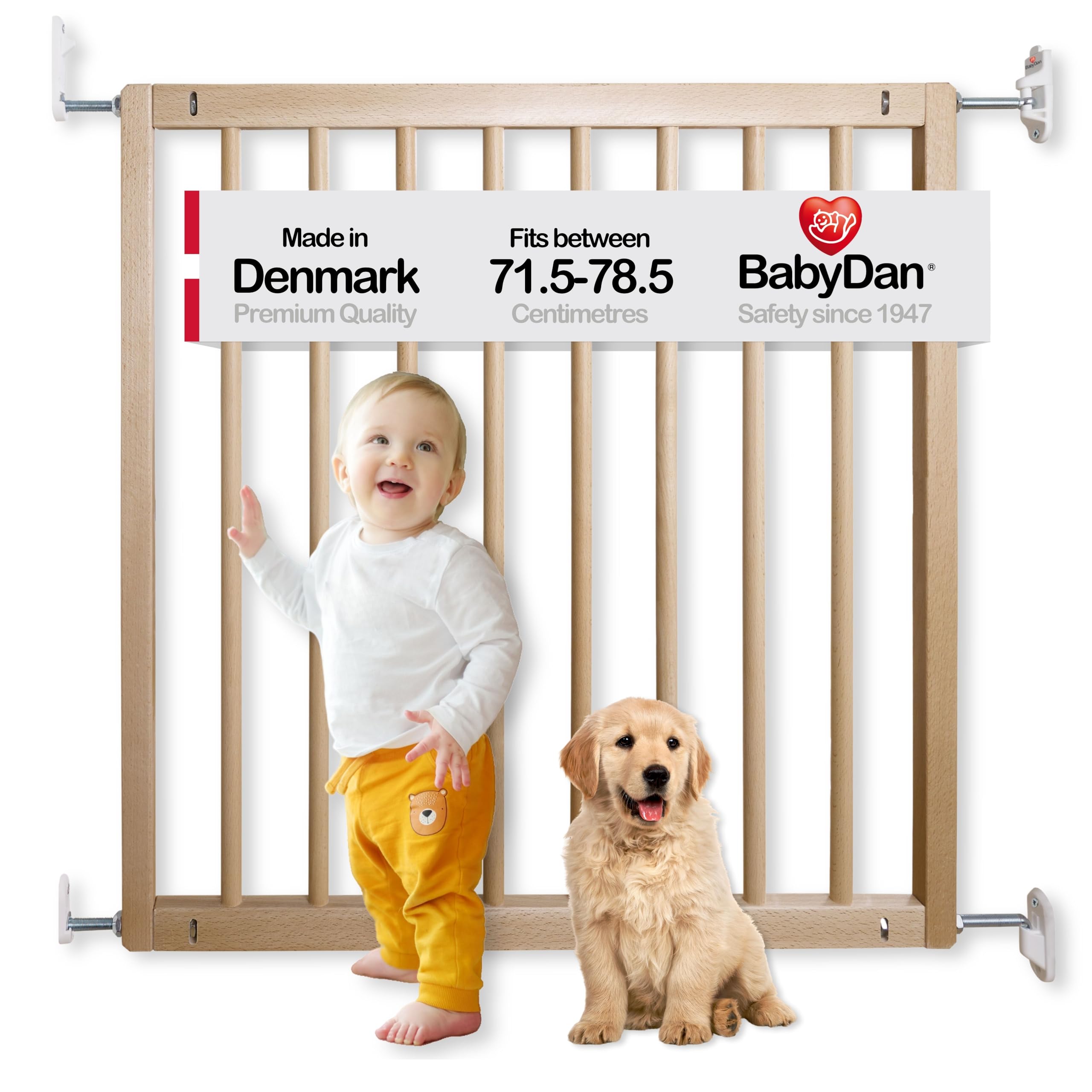 BabyDan No Trip, Covers openings between 71.5-78.5 cm/28.2-30.9 inches, Basic Stair Gate/Baby Gate/Safety Gate, Wood, Made in Denmark - (Pet Gate/Dog gate)