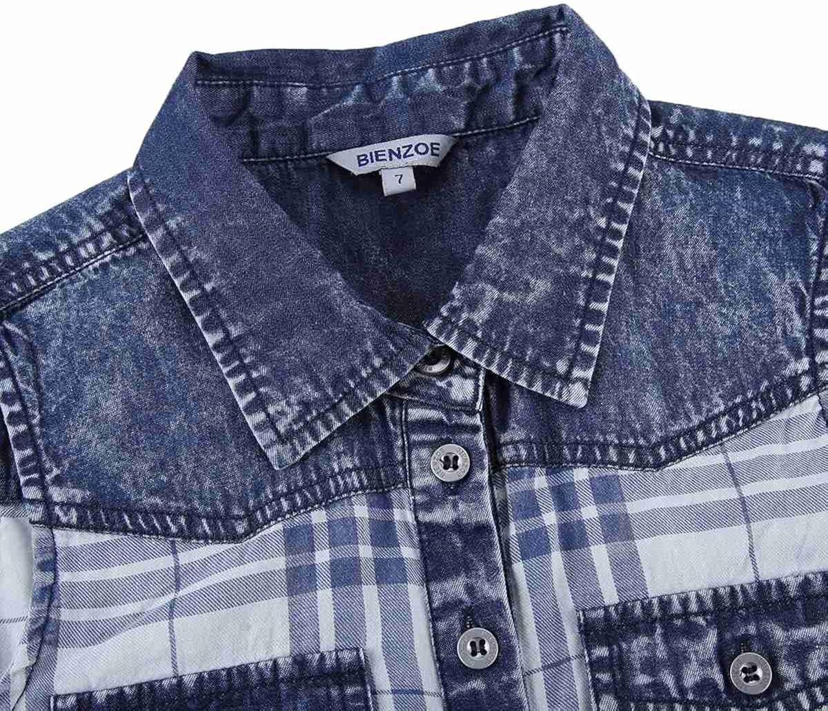 Bienzoe Girl’s Cotton Plaid Denim Sleeveless Tied Casual Blouse: Clothing