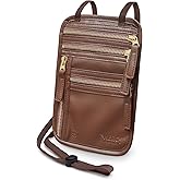 HERO Neck Wallet, RFID Blocking Passport Holder, Vegan Leather Travel Pouch (Brown)