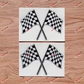 Checkered Flags Crossed Car Sticker Decal Vinyl | 2-Pack 5" Reflective for Sports Coupe Sedan Truck SUV Bumper Window Removable Waterproof