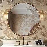 ANDY STAR 36 Inch Hand-Forged Round Gold Mirrors, Hammered Bathroom Round Wall Mirror for Over Sink, Solid Steel Metal Frame 