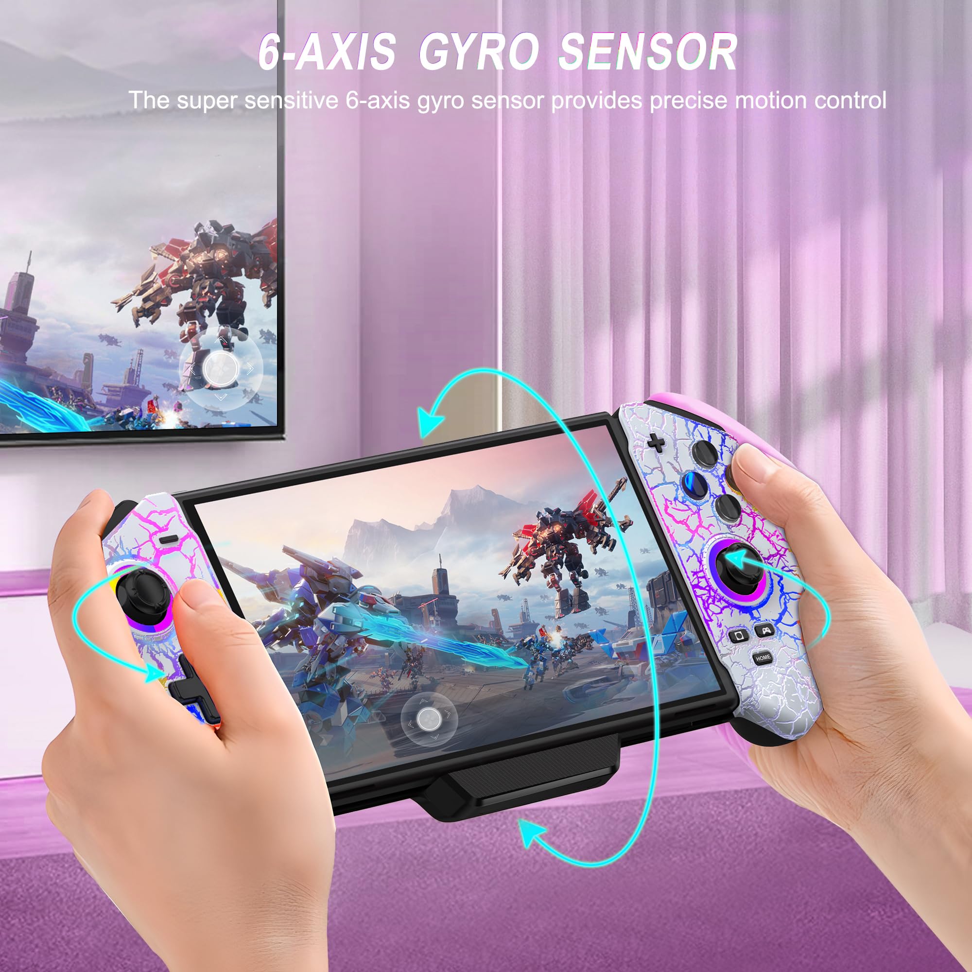 CYOYPPY Switch Controller Compatible with Nintendo Switch/OLED - USB-C Plug & Play Switch Pro Controller Handheld Mode, One-Piece Joypad Controller with Hall Joystick/RGB/4 Game Slot/Dual Motor