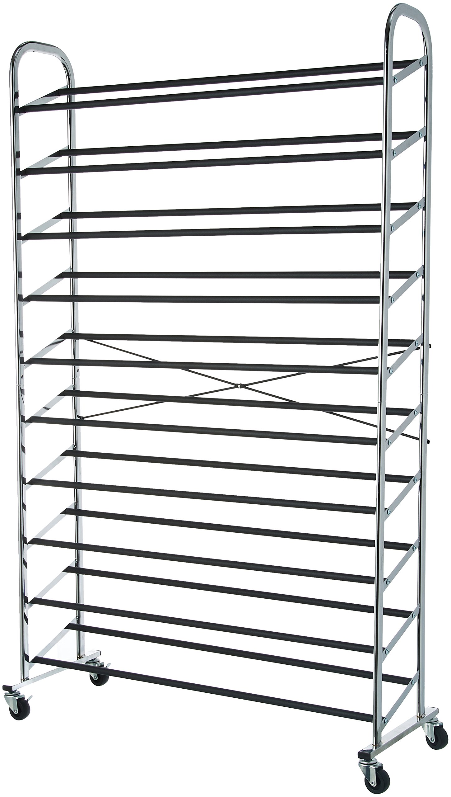 Photo 1 of Amazon Basics 50-Pair Shoe Rack Organizer, Chrome, 35.8 x 14.6 x 59.5 inches