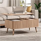 Vanvuson Lift Top Coffee Table with Storage, Mid Century Modern Coffee Table with Solid Wood Legs, 38" Minimalist Fluted Cent