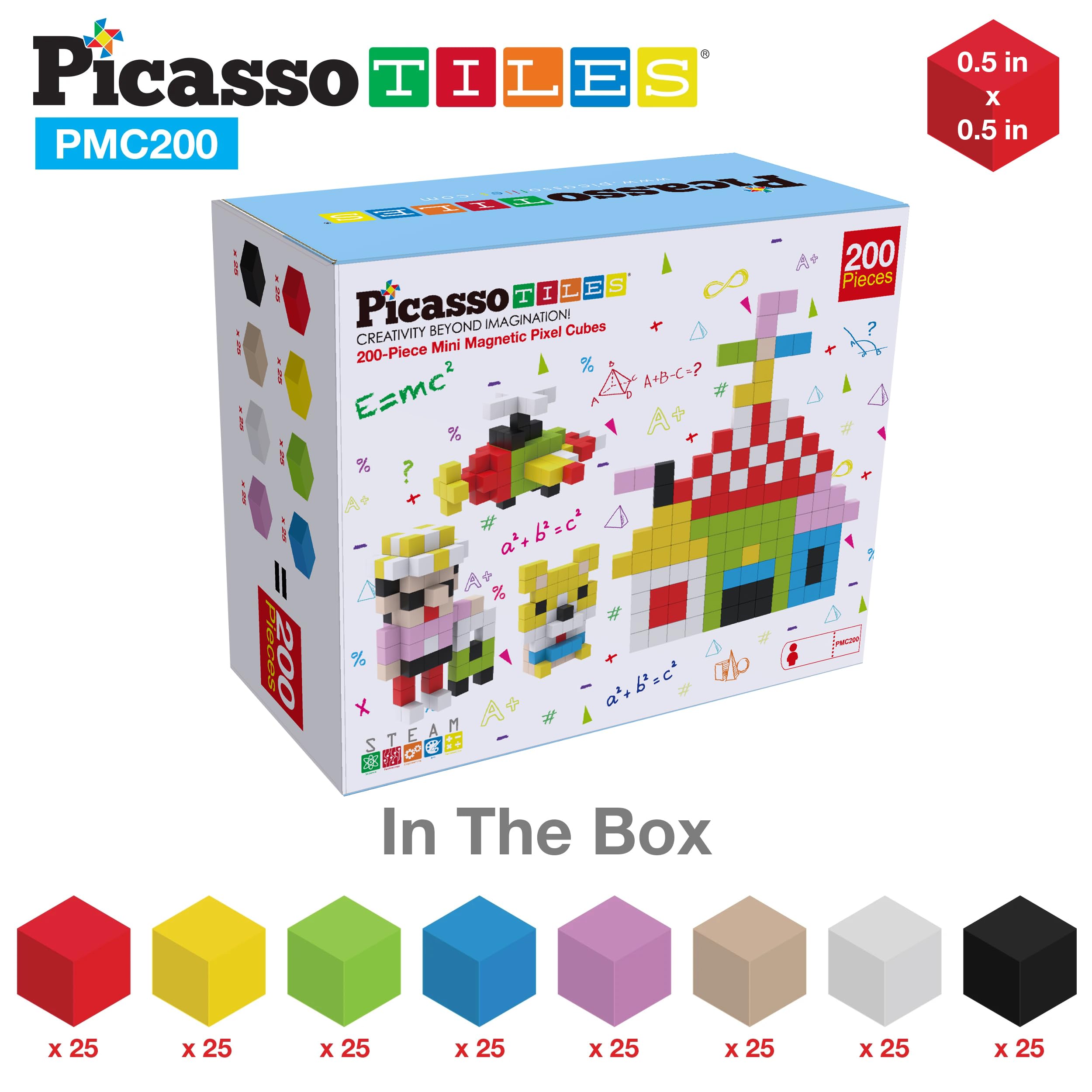 Picasso Cubes 0.5” Pixel Magnetic Puzzle Cube 200 Piece Mix & Match Sensory Toys STEAM Education Learning Building Block Magnets Children Construction Toy Set Stacking Magnet Creative Kit PMC200