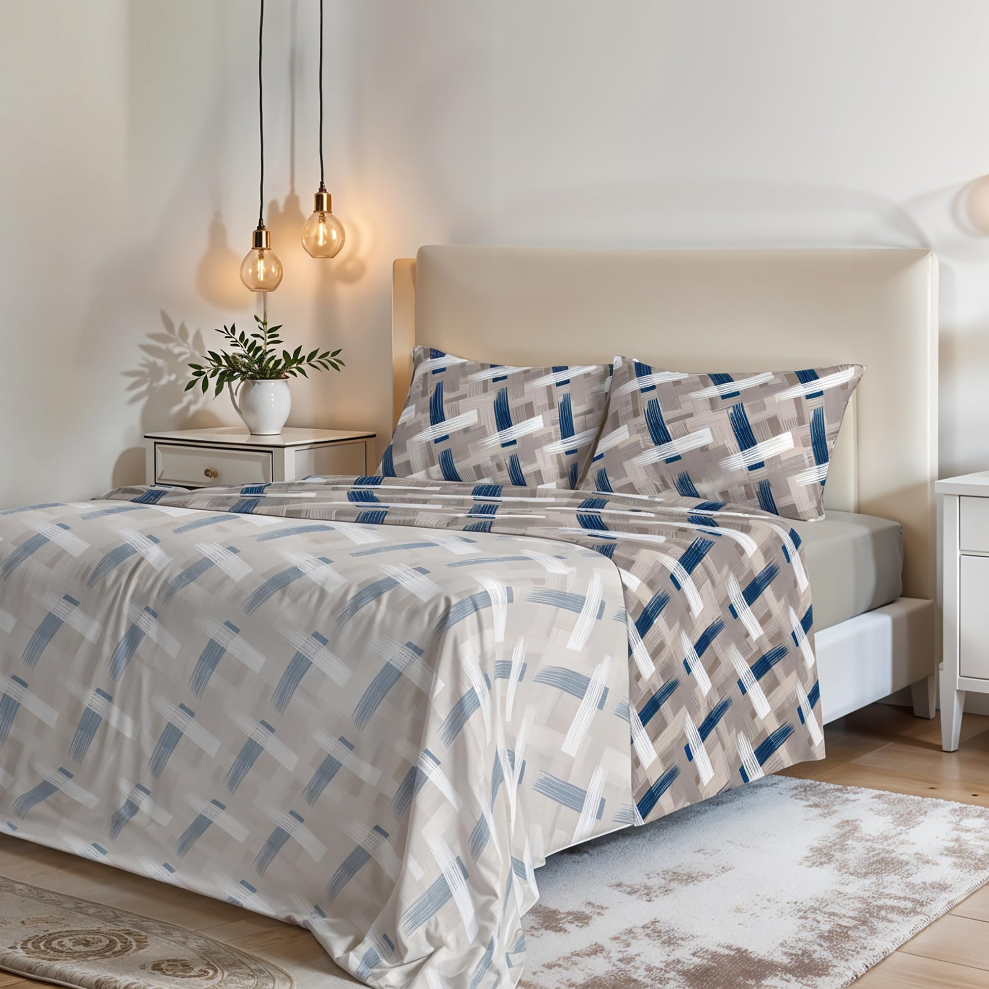 Italian Bed Linen MB Home Italy “Fantasy” Bed Sheets Set, Pennellate, Double