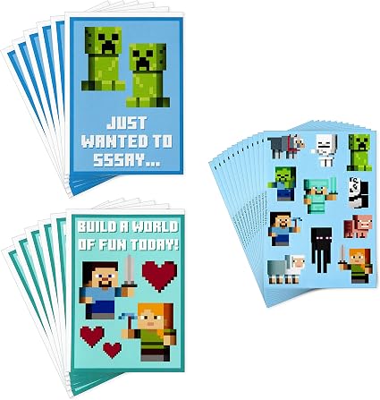 Amazon Com Hallmark Kids Minecraft Valentines Day Cards And