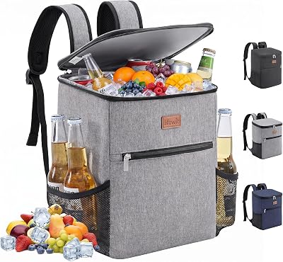 Sac a Dos Isotherme, Grand Sac à Dos Isotherme Repas Adulte, Sac Isothermes Repas, Glaciere Étanche Souple Portable pour Pique-Nique, Plage, Camping, Voyage, Gris, 21L