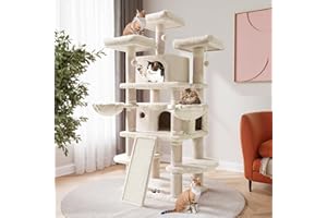 SHA CERLIN 68 Inches Multi-Level Large Cat Tree for Large Kitties/Big Cat Tower with Condo/Cozy Plush ‌Pussycat Perches/Sisal Scratching Posts and Hammocks/Activity Center/Beige