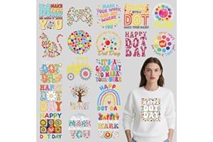 Falueqg Dtf Transfers Ready to Press - 20Pcs Happy Dot Day Iron on Transfers for Tshirts, International Dot Day Iron on Decals Patches, Teacher Kids Colorful Heat Stickers for DIY Clothes Bags Pillow