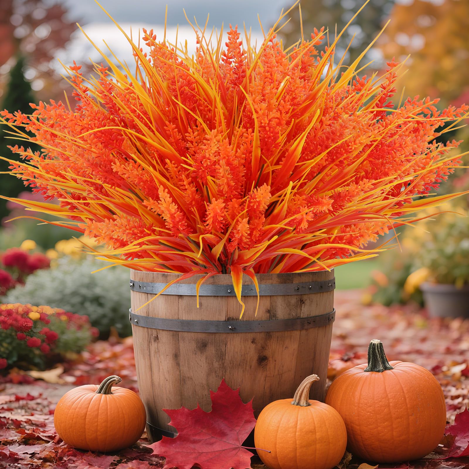 Photo 1 of Geegoods 24 Bundles Artificial Fall Flowers Outdoor – Faux Lavender Flowers with Monkey Grass UV Resistant Plastic Faux Plants for Garden Porch Patio Home Decor, Autumn Color
