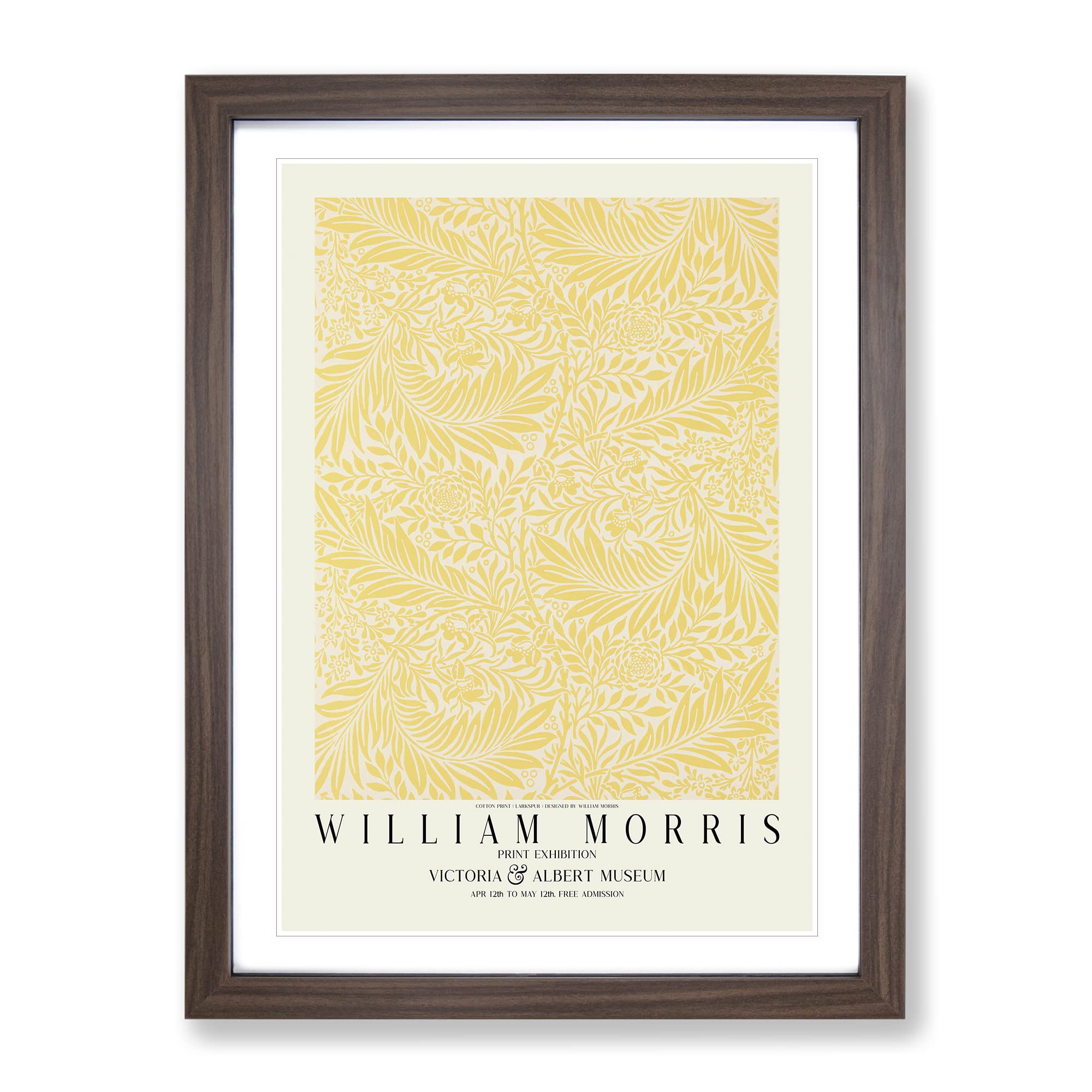 Larkspur With Border By William Morris Classic Painting Framed Wall Art Print, Ready to Hang Picture for Living Room Bedroom Home Office Décor, Walnut A3 (34 x 46 cm)