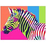 Maomaomi Paint by Numbers for Kids & Adults & Beginner - 16 × 12 inch DIY Canvas Painting Gift Kits - Colorful Zebra(Without