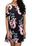 QIXING Women's Summer Cold Shoulder Tunic Top Swing T-Shirt Loose Dress with Pockets