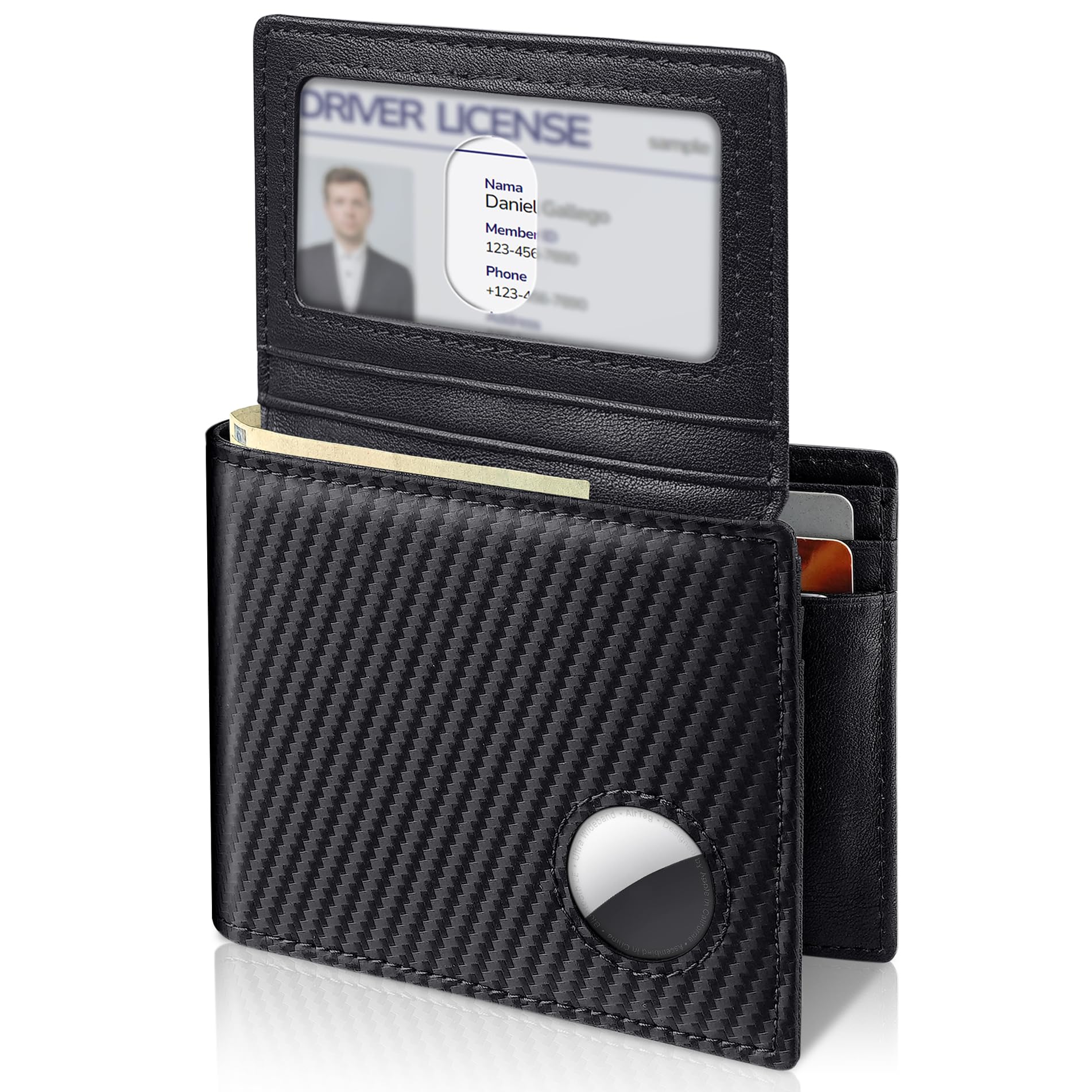 Mens Wallet With AirTag Holder, Bifold Leather RFID