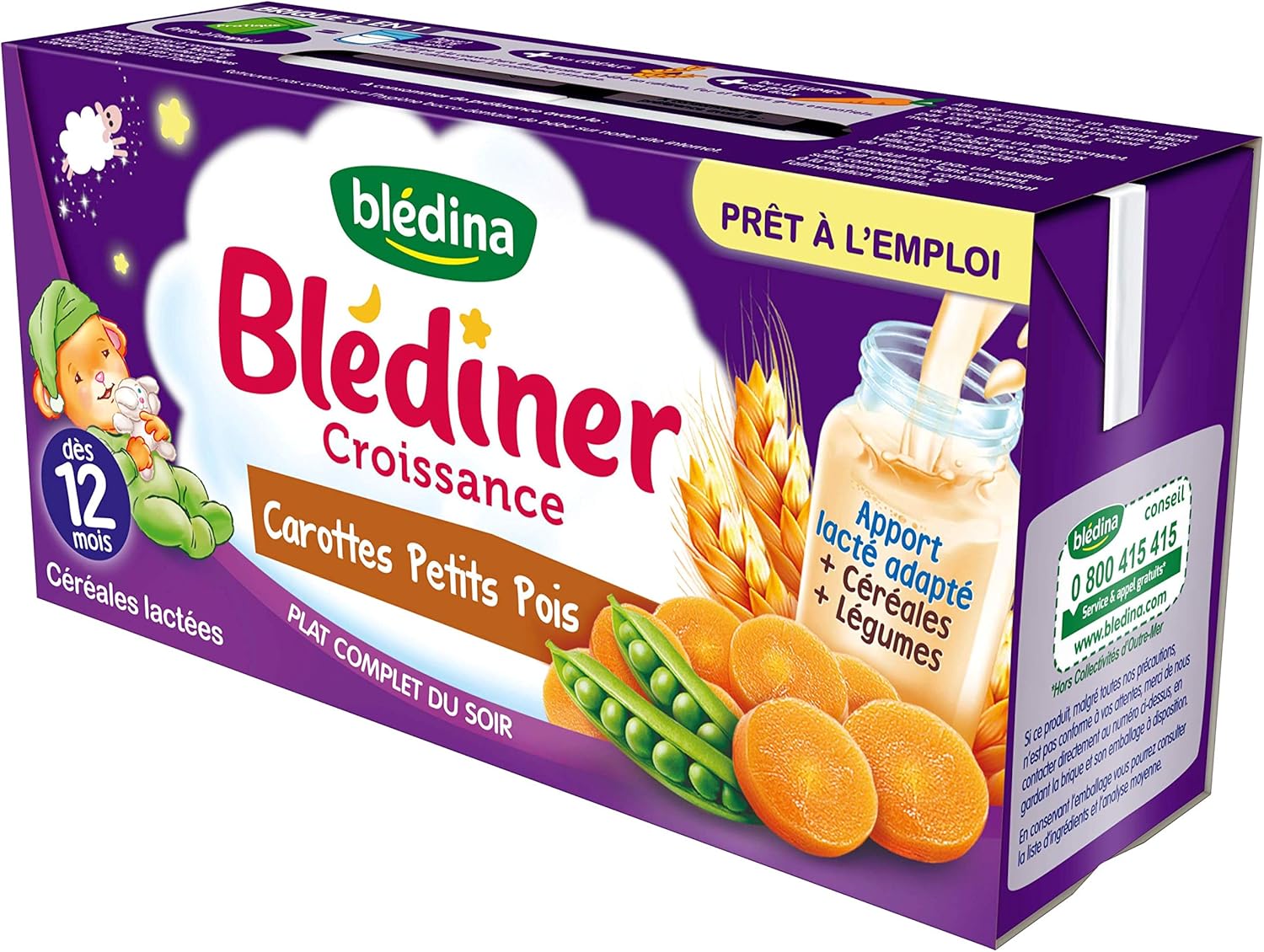 Bledina Blediner Croissance Cereales Carottes Petits Pois Des 12 Mois 2 X 250 Ml Amazon Fr Epicerie