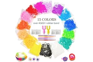 MEGANEOPRE 4500+Pcs Loom Bracelet Bands Refill Kit in 15 Color with 200 Clips, 5 Hooks, 1 Loom, Premium Rubber Band Bracelet Kit Bracelet Making Kit for Bracelet Making DIY Crafting Gift (4700+)